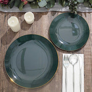 10 Glossy Round Plastic Salad and Dinner Plates with Gold Rim - Disposable Tableware
