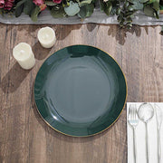 10 Glossy Round Plastic Salad and Dinner Plates with Gold Rim - Disposable Tableware