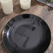 10 Glossy Round Plastic Salad and Dinner Plates with Gold Rim - Disposable Tableware