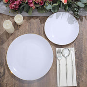 10 Glossy Round Plastic Salad and Dinner Plates with Gold Rim - Disposable Tableware