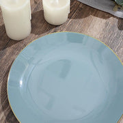 10 Glossy Round Plastic Salad and Dinner Plates with Gold Rim - Disposable Tableware