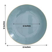 10 Glossy Round Plastic Salad and Dinner Plates with Gold Rim - Disposable Tableware