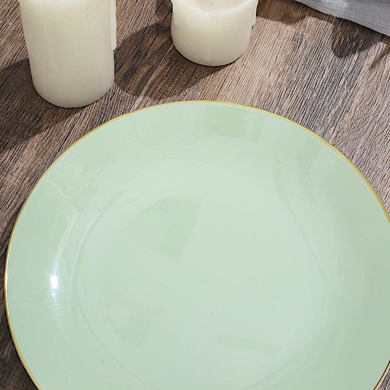 10 Glossy Round Plastic Salad and Dinner Plates with Gold Rim - Disposable Tableware