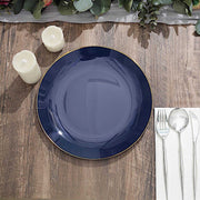 10 Glossy Round Plastic Salad and Dinner Plates with Gold Rim - Disposable Tableware