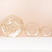 10 Glossy Round Plastic Salad and Dinner Plates with Gold Rim - Disposable Tableware