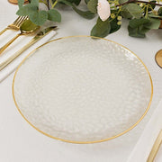 10 Glossy Round Plastic Salad and Dinner Plates with Gold Rim - Disposable Tableware