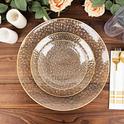 10 Glossy Round Plastic Salad and Dinner Plates with Gold Rim - Disposable Tableware