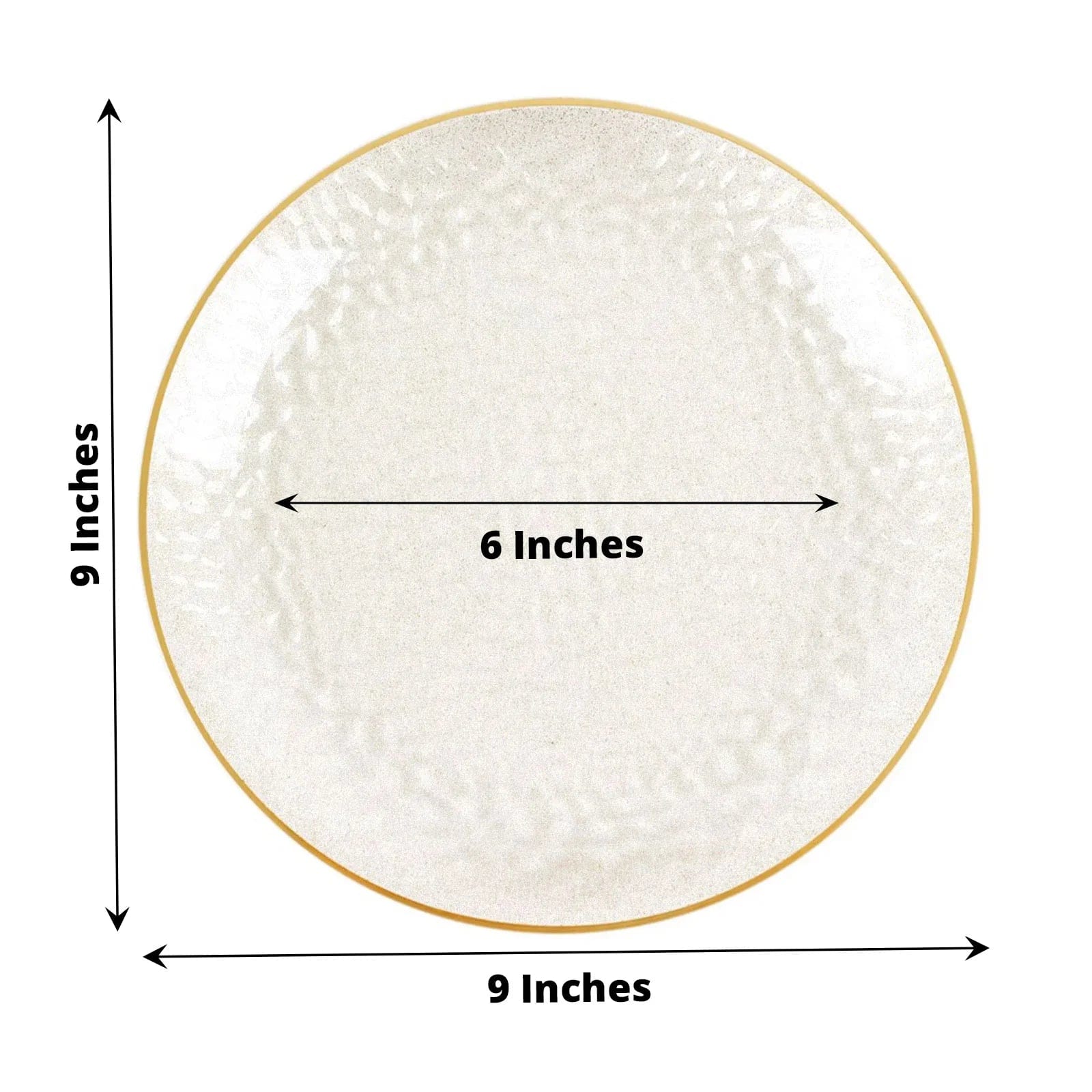 10 Glossy Round Plastic Salad and Dinner Plates with Gold Rim - Disposable Tableware