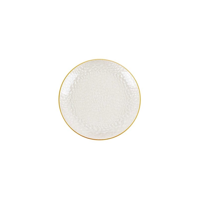 10 Glossy Round Plastic Salad and Dinner Plates with Gold Rim - Disposable Tableware