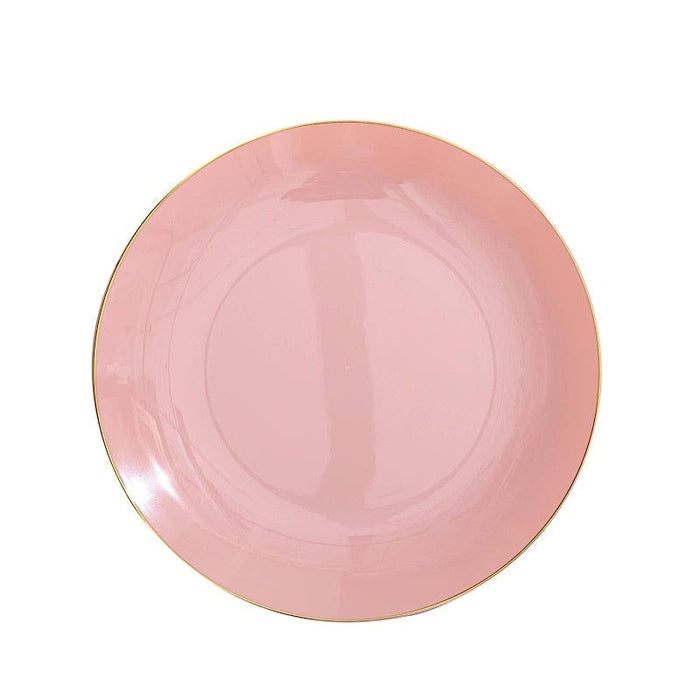 10 Glossy Round Plastic Salad and Dinner Plates with Gold Rim - Disposable Tableware DSP_PLR0018_10_080GD