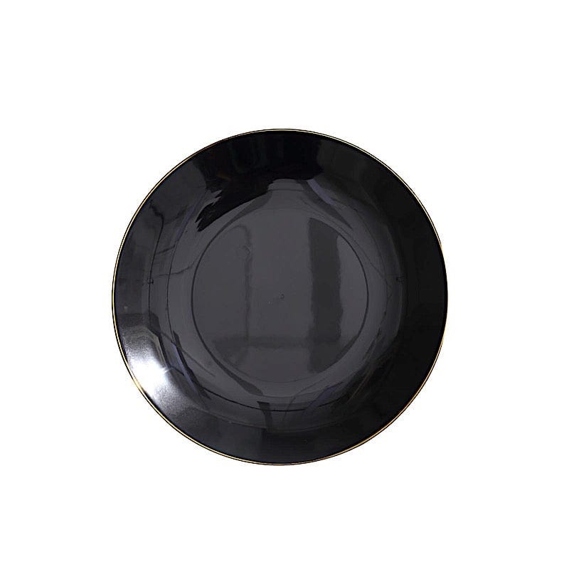10 Glossy Round Plastic Salad and Dinner Plates with Gold Rim - Disposable Tableware DSP_PLR0018_8_BKGD