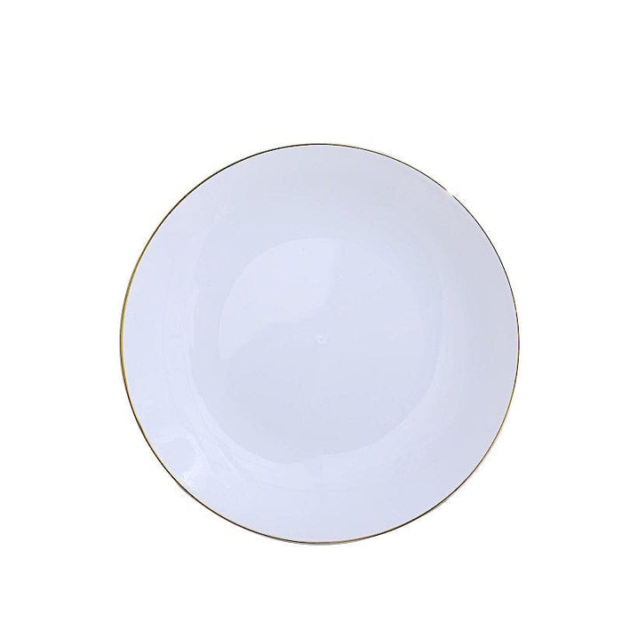 10 Glossy Round Plastic Salad and Dinner Plates with Gold Rim - Disposable Tableware DSP_PLR0018_8_WHGD