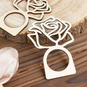 10 Laser Cut Rose Design Wood Napkin Rings - Natural NAP_RING37_NAT