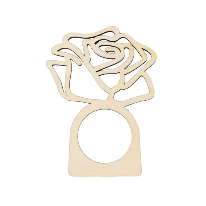 10 Laser Cut Rose Design Wood Napkin Rings - Natural NAP_RING37_NAT