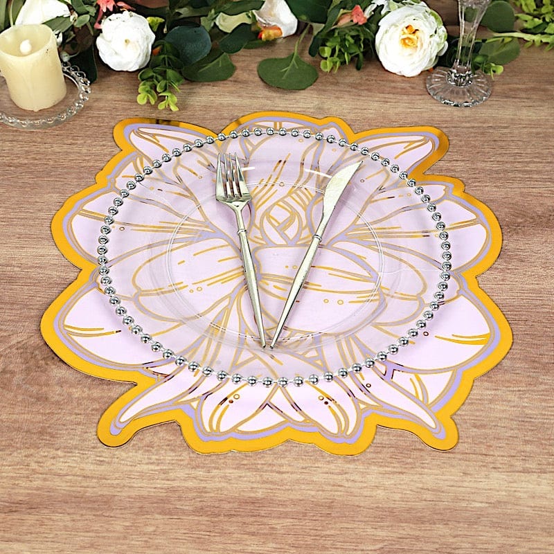 10 Lavender Peony Flower Print with Gold Foil Edges Cardboard Placemats - Lilac DSP_CHRG_PEO02_LAV