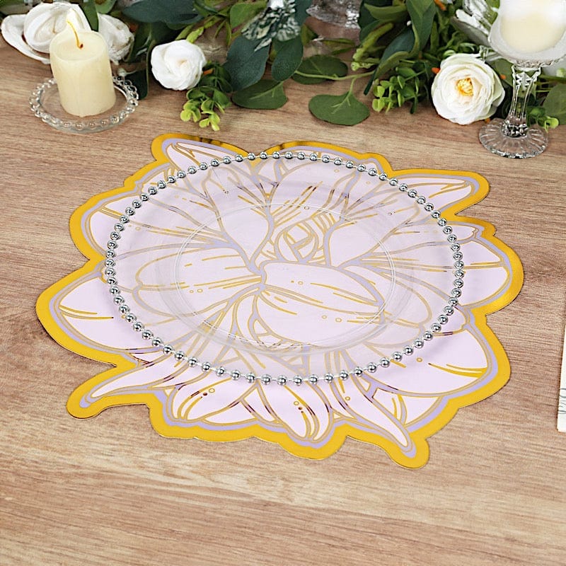 10 Lavender Peony Flower Print with Gold Foil Edges Cardboard Placemats - Lilac DSP_CHRG_PEO02_LAV
