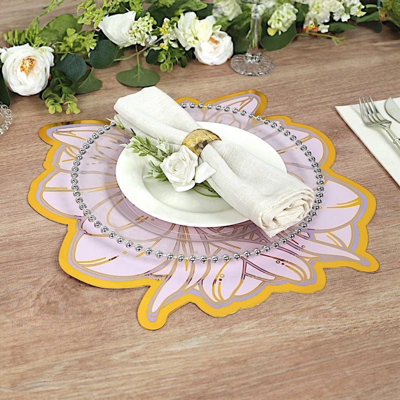 10 Lavender Peony Flower Print with Gold Foil Edges Cardboard Placemats - Lilac DSP_CHRG_PEO02_LAV