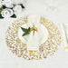 10 Mesh Organza Round Placemats with Gold Foil Leaf Vines - White PLMAT_MET14_GOLD