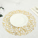 10 Mesh Organza Round Placemats with Gold Foil Leaf Vines - White PLMAT_MET14_GOLD