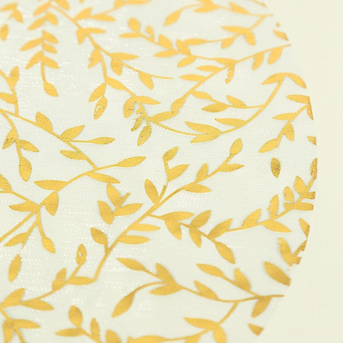 10 Mesh Organza Round Placemats with Gold Foil Leaf Vines - White PLMAT_MET14_GOLD