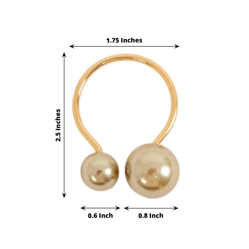 10 Metal 2.5" Napkin Rings with White Faux Pearls