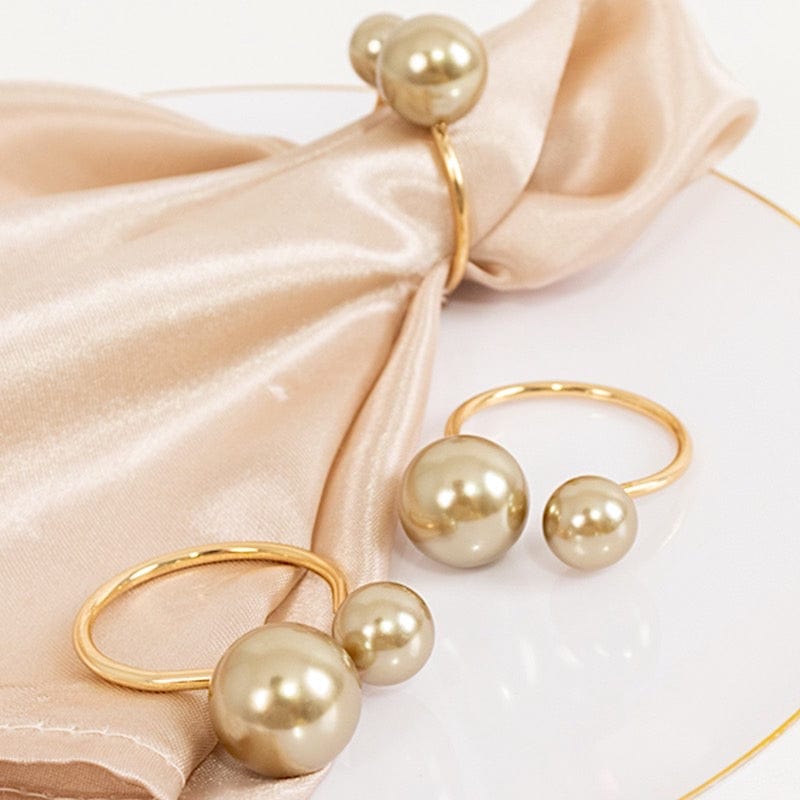 10 Metal 2.5" Napkin Rings with White Faux Pearls