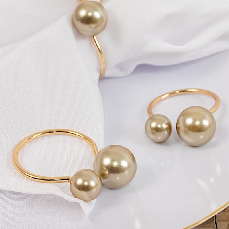 10 Metal 2.5" Napkin Rings with White Faux Pearls