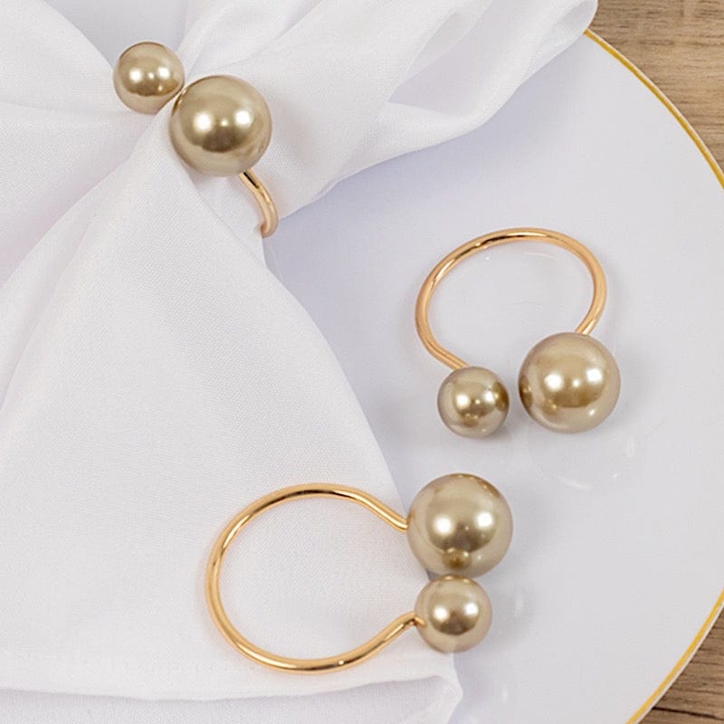 10 Metal 2.5" Napkin Rings with White Faux Pearls