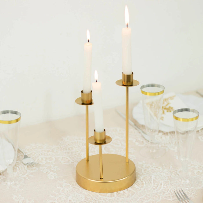 10" Metal 3 arm Vintage Round Candelabra Taper Candle Holder - Gold IRON_CAND_TP012_3_GOLD