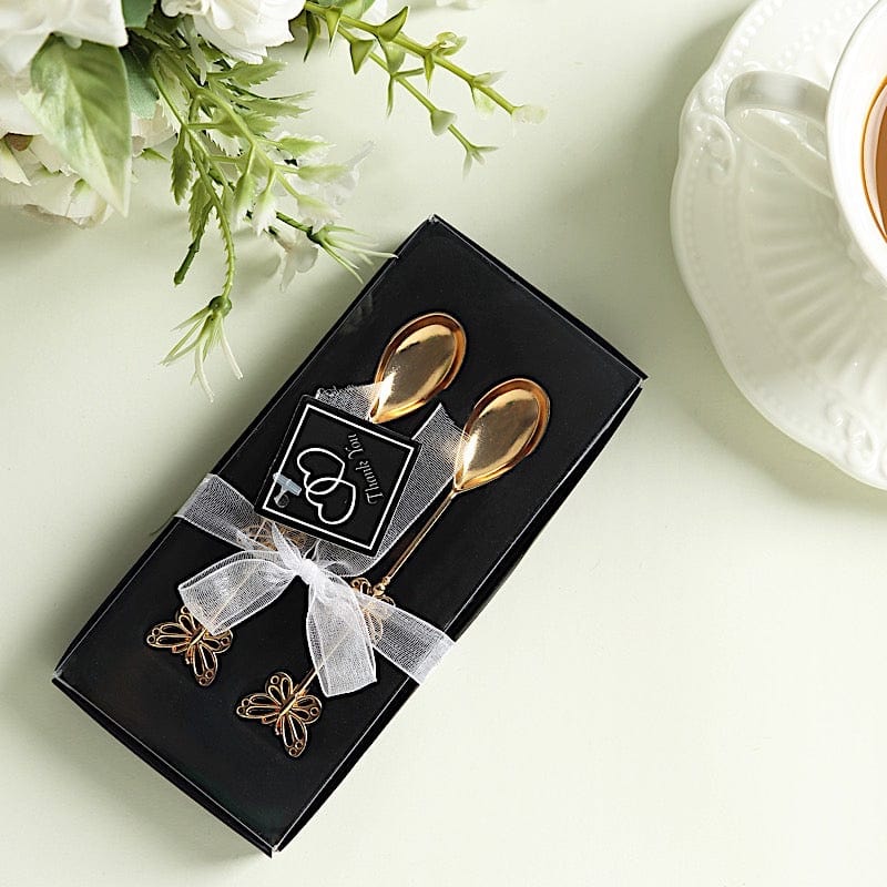 10 Metal Butterfly Handle Coffee Spoons in Clear Top Black Gift Box - Gold FAV_GF_ST_006_GOLD