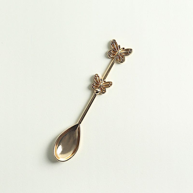 10 Metal Butterfly Handle Coffee Spoons in Clear Top Black Gift Box - Gold FAV_GF_ST_006_GOLD