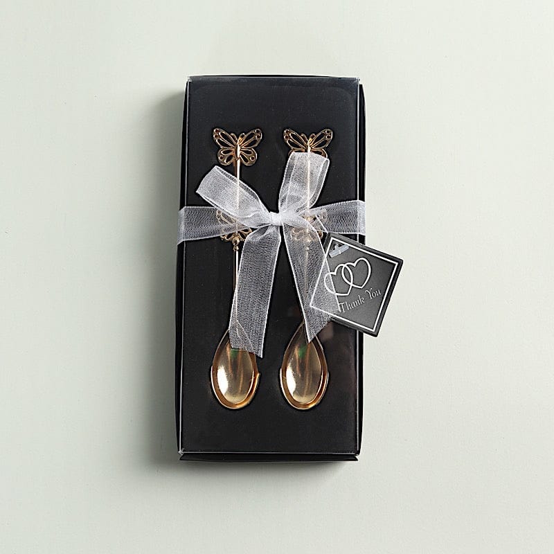 10 Metal Butterfly Handle Coffee Spoons in Clear Top Black Gift Box - Gold FAV_GF_ST_006_GOLD