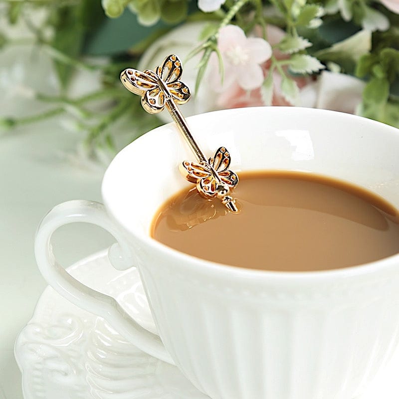 10 Metal Butterfly Handle Coffee Spoons in Clear Top Black Gift Box - Gold FAV_GF_ST_006_GOLD