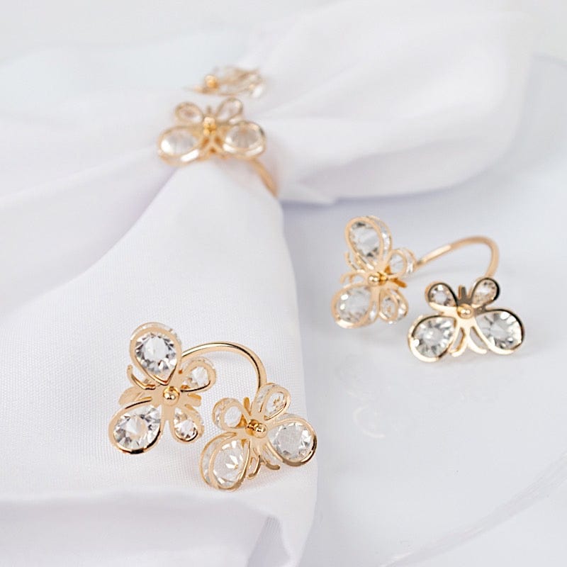10 Metal Butterfly Napkin Rings with Crystal Diamond Accents - Gold NAP_RING_MET005_GOLD