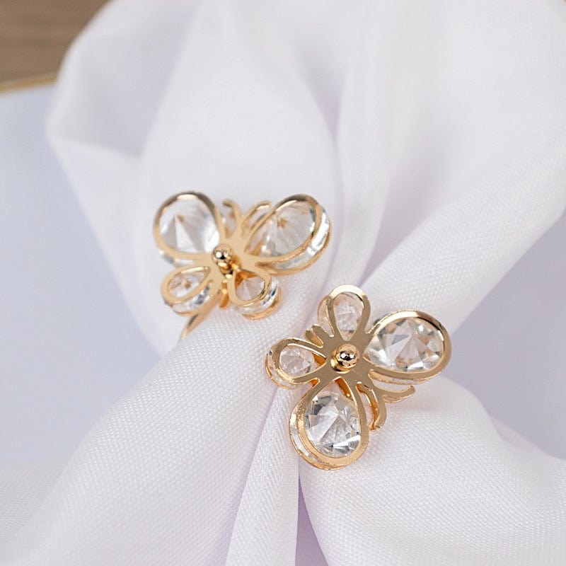 10 Metal Butterfly Napkin Rings with Crystal Diamond Accents - Gold NAP_RING_MET005_GOLD