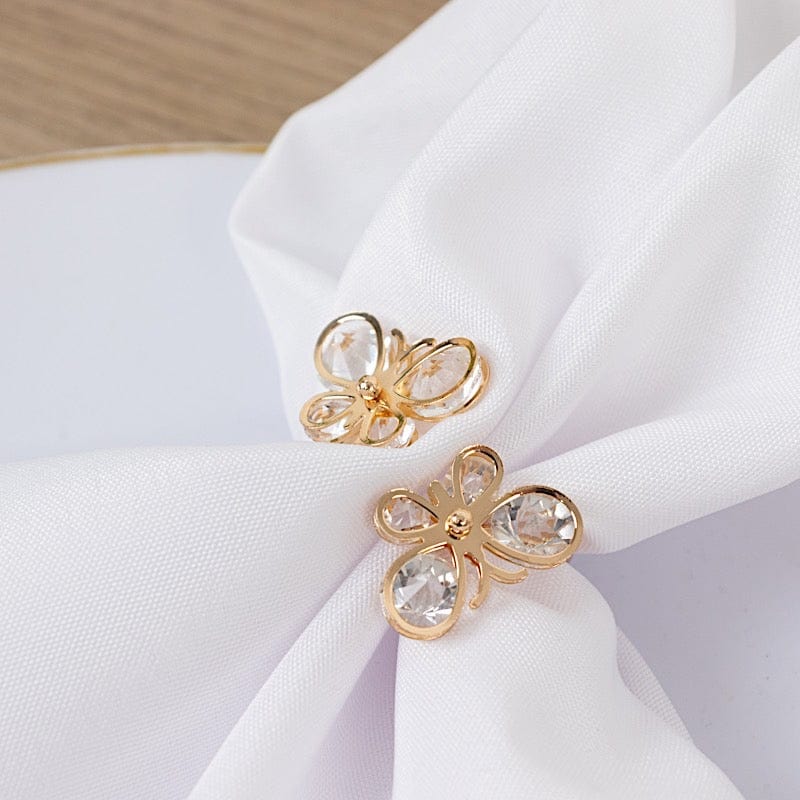 10 Metal Butterfly Napkin Rings with Crystal Diamond Accents - Gold NAP_RING_MET005_GOLD