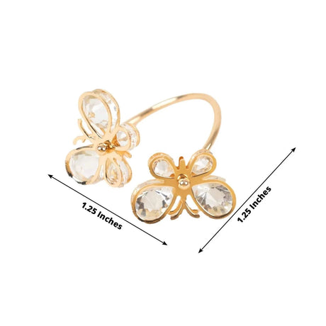 10 Metal Butterfly Napkin Rings with Crystal Diamond Accents - Gold NAP_RING_MET005_GOLD