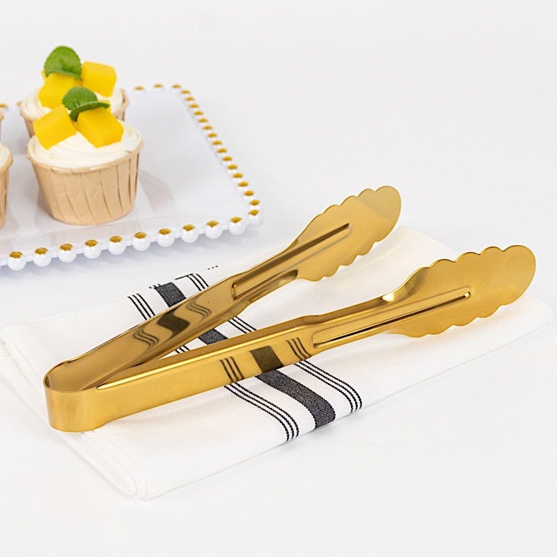 10 Metal Serving Tongs with Scalloped Edge