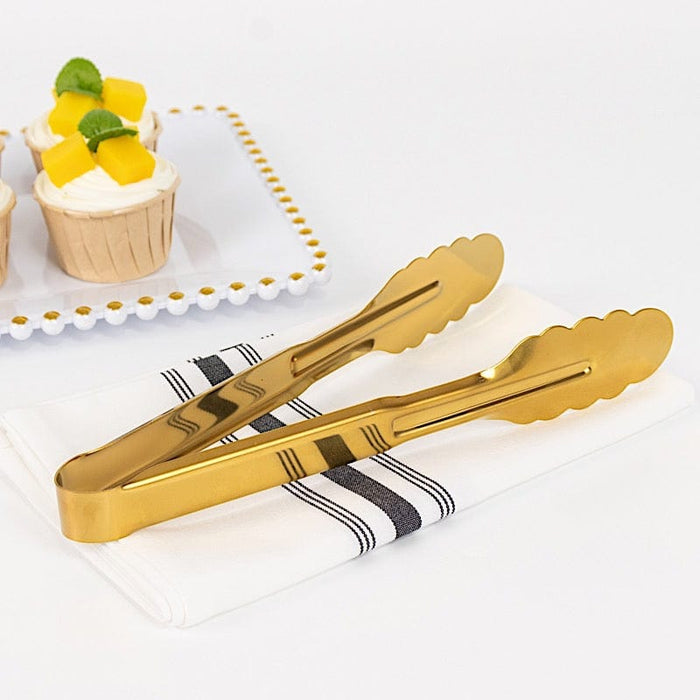 10 Metal Serving Tongs with Scalloped Edge