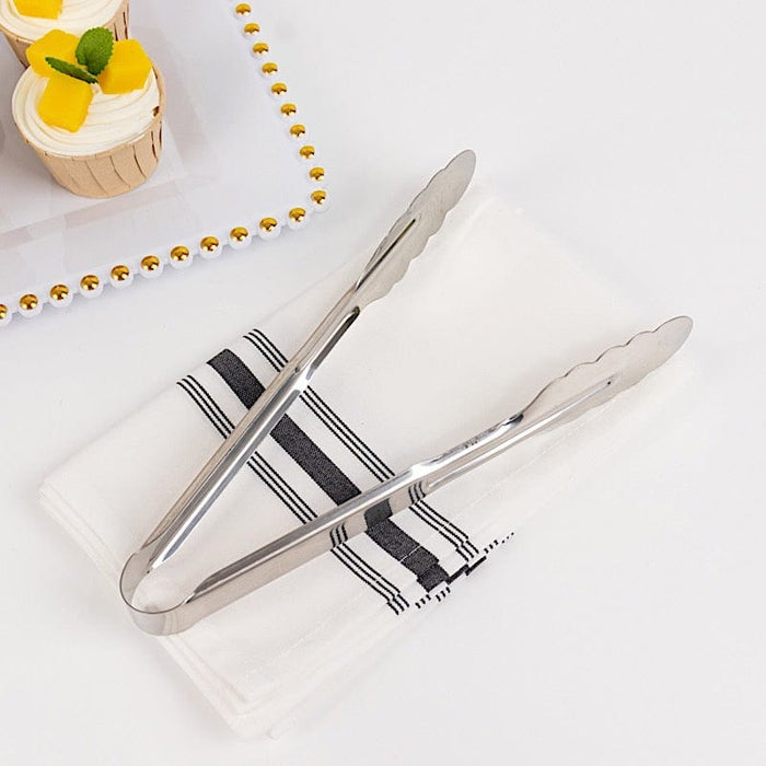 10 Metal Serving Tongs with Scalloped Edge