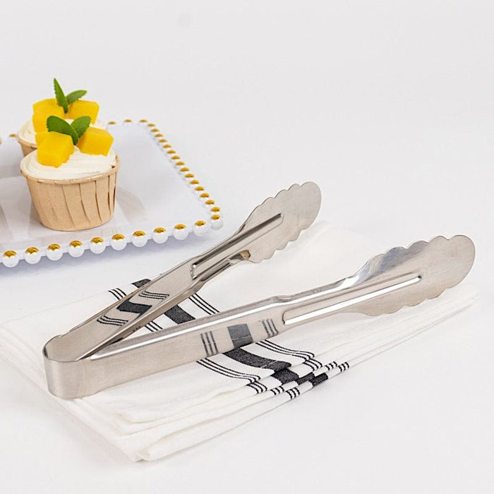 10 Metal Serving Tongs with Scalloped Edge