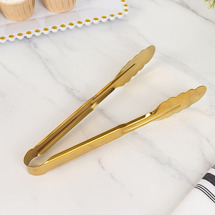 10 Metal Serving Tongs with Scalloped Edge