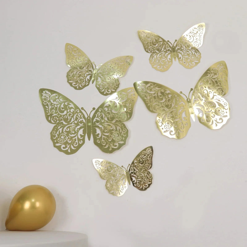 10 Metallic Foil 14"x20" 3D Butterfly Wall Decals DIY Stickers - Gold CONF_BUT03_20_GOLD