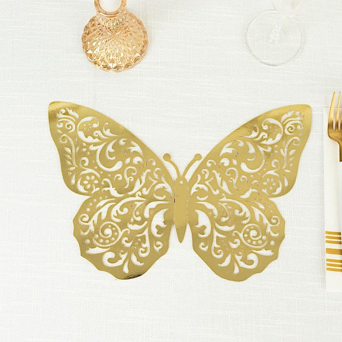 10 Metallic Gold Foil Large 3D Butterfly Wall Stickers