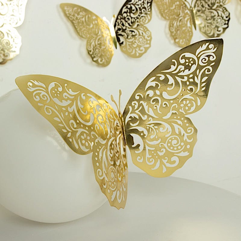 10 Metallic Gold Foil Large 3D Butterfly Wall Stickers