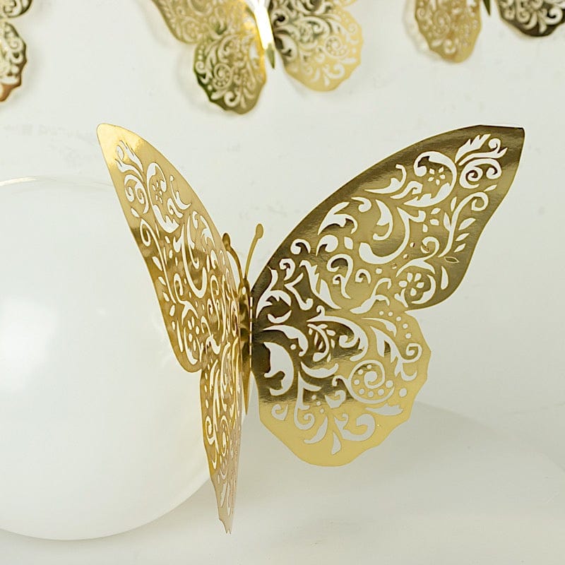 10 Metallic Gold Foil Large 3D Butterfly Wall Stickers