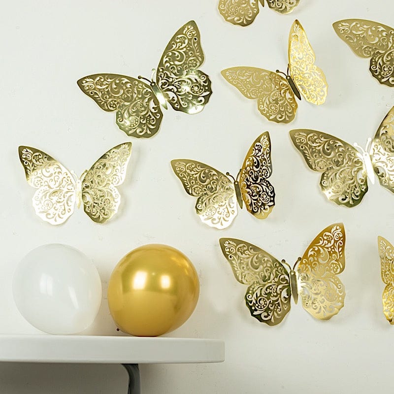 10 Metallic Gold Foil Large 3D Butterfly Wall Stickers