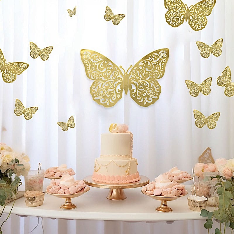 10 Metallic Gold Foil Large 3D Butterfly Wall Stickers