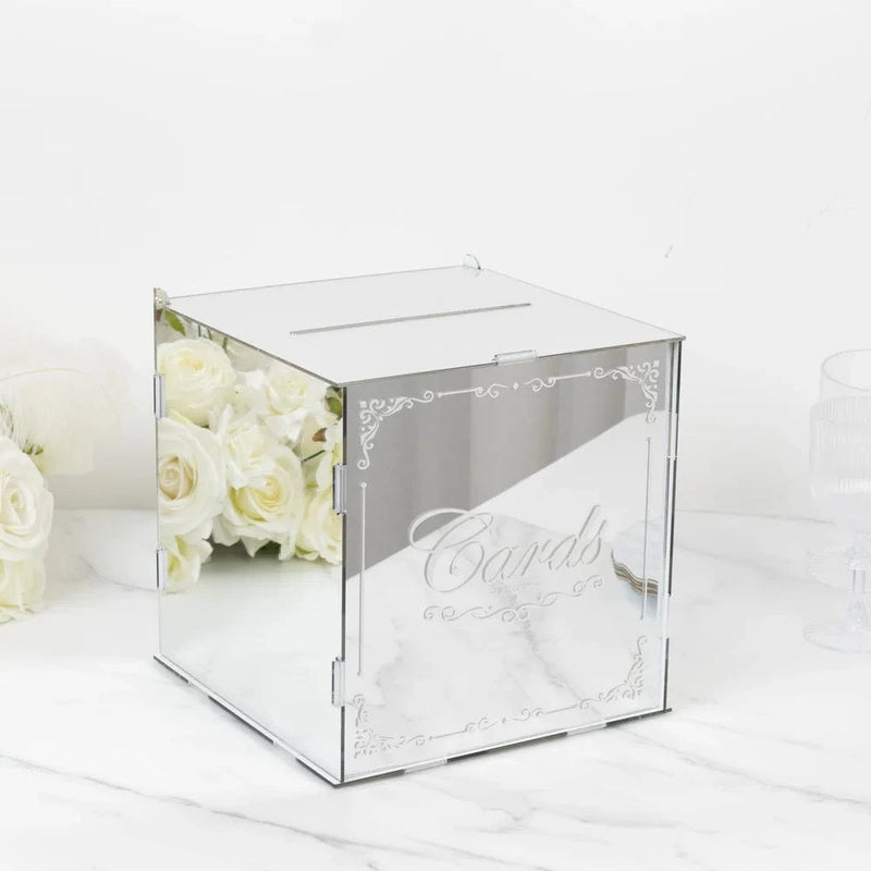 10" Mirror Acrylic Wedding Card Box with Slot