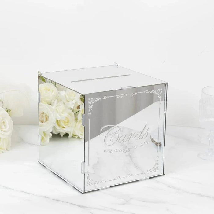 10" Mirror Acrylic Wedding Card Box with Slot